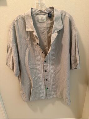 Paradise Men’s Light Beige Embroidered Short Sleeve Button-Down Shirt